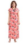 Fabme Women’s Satin Printed Maxi Casual Nighty (NW0254_Red_XL)