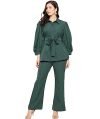 Fashfun Women’s co-ord Set (Solid Crepe tie-up Shirt and Bootcut Pant Set) (Forest Green, Large) (SER-COORD-E-1-Q1-L) (Set of 3)