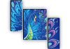 SAF Set of 3 Peacock Modern Art UV Textured Paintings for living room with frame Painting 12 Inch X 18 Inch SAF-JM9129