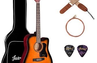 Juarez Fiésta 41 Inch Acoustic Guitar Cutaway With Dual Action Truss Rod, 21 Frets Rosewood Fretboard & Bridge, Padded 5Mm Cotton Bag, Cotton Strap, 2 Picks, Allen Key, Extra String Set, 3Ts Sunburst