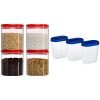 Amazon Brand – Solimo Marvel Jar with Snapfit Cap, 475 ml, Set of 4, Red & Set of 3 Grocery Jar (450ml), Blue Combo