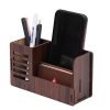 INSIGNIA WORLD Pen Stand with Visiting Card & Mobile Holder Multipurpose Wooden Desk Organizer Pen and Pencil (Design 1)
