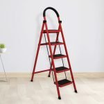 Plantex Cheston Compact Foldable 5-Step Ladder For Home-Wide Anti Skid Steps(Red&Black) Steel Ladder(With Platform)