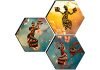SAF Set of 3 Hexagon Modern Art Dancing MDF Board UV Textured Painting 17 Inch X 17 Inch SANFHXS30542