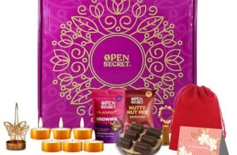 Open Secret Valentines Day Wholesome Chocolate Gift Box | Gift Box With Valentine Card, Scented Candles, Chocolate Gift Box, Brownie, Butterfly Stand, Festive Light, Tandoori Flavored Nuts | Valentine Gifts Hamper For Girlfriend, Boyfriend, & Love | Gift For Him/Her