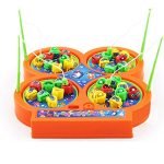 VGRASSP Fishing Game Toy Set with Rotating Board | Now with Music On/Off Switch for Quiet Play Includes 32 Fish and 4 Fishing Poles | Safe and Durable Gifts for Toddlers and Kids, Multicolor