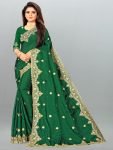 Vbhp Fashion Embroidered Bollywood Art Silk Saree(Dark Green, Gold)