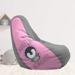 ComfyBean – Faux Leather Designer Bean Bag Filled with Beans – Printed – Bean Bag – Size : XXL – Color : What will I do Without – Pink & Grey