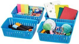 Amazon Brand – Solimo Storage Basket, Set Of 4, Small, Blue, Plastic