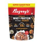 Bagrry’s Whey Protein Muesli 750gm Pouch |15gm Protein Per Serve |Chocolate Flavour|Whole Oats & Californian Almonds|Breakfast Cereal|Protein Rich|Premium American Whey Muesli