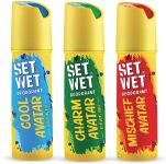 Set Wet Cool, Charm And Mischief Avatar Deodorant Spray – For Men(450 Ml, Pack Of 3)