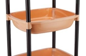 Amazon Brand – Solimo Three-Tier Multipurpose Plastic Rack For Kitchen, Living Room, Bathroom (Xl, Beige And Brown)