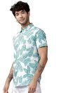 LookMark Men’s Cotton Blend Stitched Solid Half Sleeve Shirt(Printed Shirt Green Leaf-L)