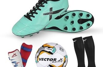Vector X Combo Of Nxg Shoe, Pair Of Shin Guard & Pair Of Stockings, 1 Elevate Football + Pump Full Combo Kit (Nxg Combo, 9)