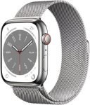 Apple Watch Series 8 Gps + Cellular With Ecg App, Temperature Sensor, Crash Detection(Silver Milanese Strap, Regular)