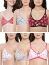 Clovia Women’s Pack of 6 Cotton Rich Non-Padded Non-Wired T-Shirt Bra (COMBRC719_Multicolored_34C) (Print and Color May Vary)