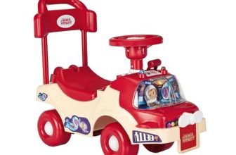 Amazon Brand – Jam & Honey Ride-On For Kids | Music And Lights | Rear Pulling Handle | Safe Fun Ride (Red And Orange)