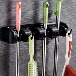 Kitchen House® Mop and Broom Holder | Wall Mounted | Home & Kitchen Organizer | Space Saving Organizer (4 Slot 5 Hooks)