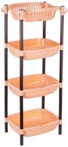 Amazon Brand – Solimo Four-Tier Multipurpose Plastic Rack For Kitchen, Living Room, Bathroom (Xl, Beige And Brown)