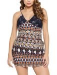 Clovia Women’s Satin Printed Babydoll with Lacy Cups in Blue (NS0356D08_Blue_L)