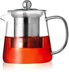 KELVEE Glass Kettle Teapot with Removable Infuser & Lid & Handle, Glass Tea Kettle Stovetop Safe, Great for Loose Leaf Tea, Blooming Tea, Tea Bags & Fruit Infused Water (Round – 750ml)
