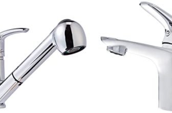 Amazonbasics Brass & Zinc Alloy Single-Handle Kitchen Pull Out Sprayer Faucet & Amazonbasics Brass Standard Basin Tap Mixer -Polished Chrome Finish