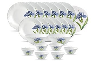 La Opala Diva From Royal Iris Floral Classique Collection Opalware Dinner Set, 21 Pieces, White