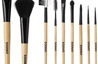 Amazon Brand – Solimo Makeup Brushes With Wooden Handle, Set Of 9