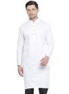 VASTRAMAY Mens Cotton Linen White Kurta – Timeless Elegance for Festivals & Events | Plain Solid Full Sleeves Mandarin Collar Kurta | Classic Design, Premium Comfort, and Versatile Style