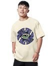 Veirdo White Oversized Cotton Crew Neck T-Shirt with Chest Print for Men