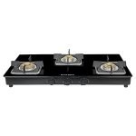 Faber Glass Top 3 Burner Gas Stove (Hob Cooktop Pearl 3Bb Bk) With Jumbo Burner, Diamond Coated Pan Support, Manual Ignition, Black