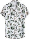 Leriya Fashion Shirt for Men | Tropical Leaf Printed Rayon Shirts for Men | Preppy Short Sleeves | Spread Collared Neck | Perfect for Outing | Beach | Camp Wear Shirt for Boys (X-Large, White-Green)