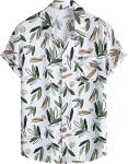 Leriya Fashion Shirt for Men | Tropical Leaf Printed Rayon Shirts for Men | Preppy Short Sleeves | Spread Collared Neck | Perfect for Outing | Beach | Camp Wear Shirt for Boys (X-Large, White-Green)