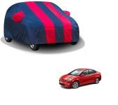 Kozdiko Waterproof Blue Red Body Cover With Mirror Pockets, Buckle Belt, Triple Stiched, Fully Elastic For Hyundai Fluidic Verna 4S