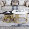 Dalak Arts Nesting Coffee Table Set Of 2, Round Coffee Table Wooden With Adjustable Non-Slip Feet, Industrial End Table For Living Room Bedroom Balcony Black &White 3