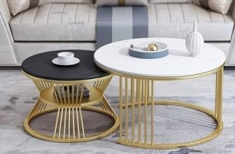 Dalak Arts Nesting Coffee Table Set Of 2, Round Coffee Table Wooden With Adjustable Non-Slip Feet, Industrial End Table For Living Room Bedroom Balcony Black &White 3