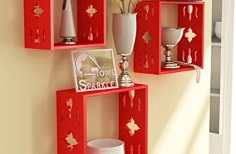 Home Sparkle Sh688 Wall Shelf, Set Of 3 (Lacquer Finish, Red)