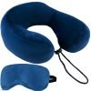 Trajectory Travel Neck Pillow with Sleeping Eye Mask Combo with 5 Years Warranty for Travel in Flight car Train Airplane for Sleeping for Men and Women Blue