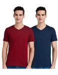 Amazon Brand – Symbol Men’s Solid Regular T-Shirt (Pack of 2) (AW17PLPO2V15_Vin Maroon&Iris Navy 2XL)