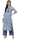 rytras Women’s Cotton Printed Straight Kurta and Palazzos Set Blue