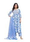 KLOSIA Women Embroidery Floral Printed Anarkali Kurta and Pant Set With Dupatta | Kurta Set | Ethnic Set | Dupatta Set | Wedding Suit | Suit Set | (Medium)