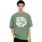 London Hills Men Cotton Blend Half Sleeve Oversized T-Shirts (Color : Green)