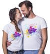 Nora Traders – Happy Holi T-Shirt Festival of Colors Unisex Use, Halfsleeve Round Neck Printed T-Shirt (Pack of 2 = 1L + 1XL) White