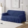 Cortina Elastic Stretchable Universal Sofa Cover With Skirt, Three Seater (180-260 Centimeters), Navy Blue