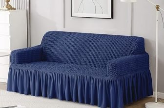Cortina Elastic Stretchable Universal Sofa Cover With Skirt, Three Seater (180-260 Centimeters), Navy Blue