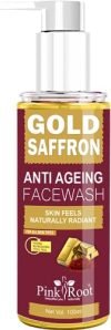 PINK ROOT Gold Saffron Facewash For Instant Gold Radiance Gel – Deep Pore Cleansing For Remove Blackheads & Reduce Acne Breakout – For Men &Women (Gold Saffron 100ml)