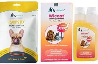 Wiggles Dog Treats For Training & Skin Coat Supplement For Dogs, 100G & 250Ml – Sof Chew Stick With Dry Skin Care Multivitamins (Pack Of 2)