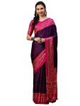 AKHILAM Women’s Satin Silk Bandhani Print Saree With Unstitched Blouse Piece(Purple & Pink_GAJISK101)