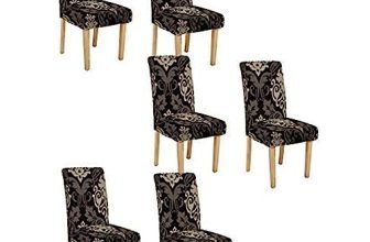 Cortina Dining Chair Slipcover | Protection Chair Cover | Damask Print, Removable, Washable | Universal Fit Soft Stretchy Polyester Spandex | Hotel, Marriage, Wedding | Pack Of 6, Black Brown