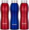 Amazon Brand – Solimo Water Bottle, Spill-Proof, Ergonomic, Safe For Refrigerator, Freezer And Dishwasher (Stainless Steel, Set Of 3, 2 Red And 1 Blue), 1 liter